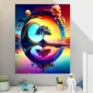 大人のキットの番号による絵画家の装飾のために手描きされたキャンバスの絵に波の反射木の風景画 - Product Image 6