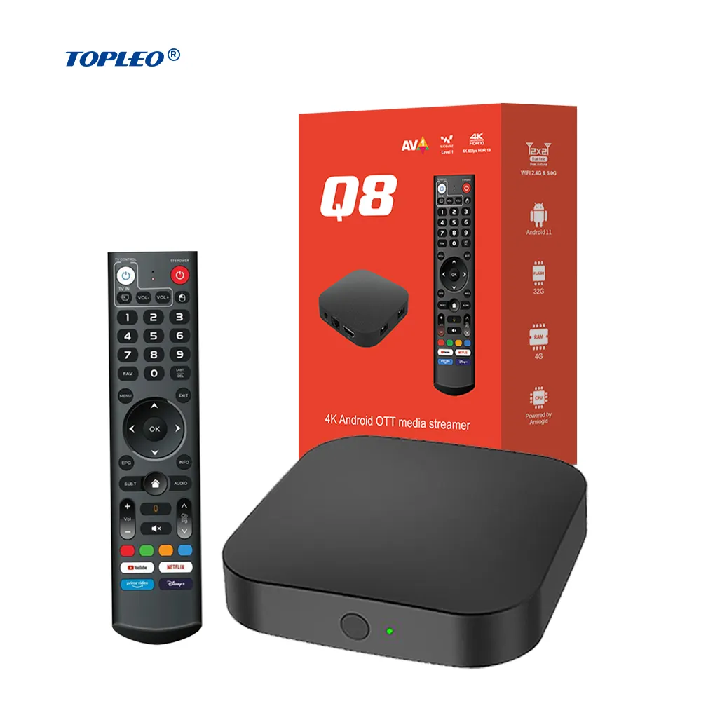 Topleo Q8 S905Y4 tv box vs ATV OS 4k HD lecteur multimédia télécommande vocale intelligente 4gb 32gb décodeur tv numérique android tv box