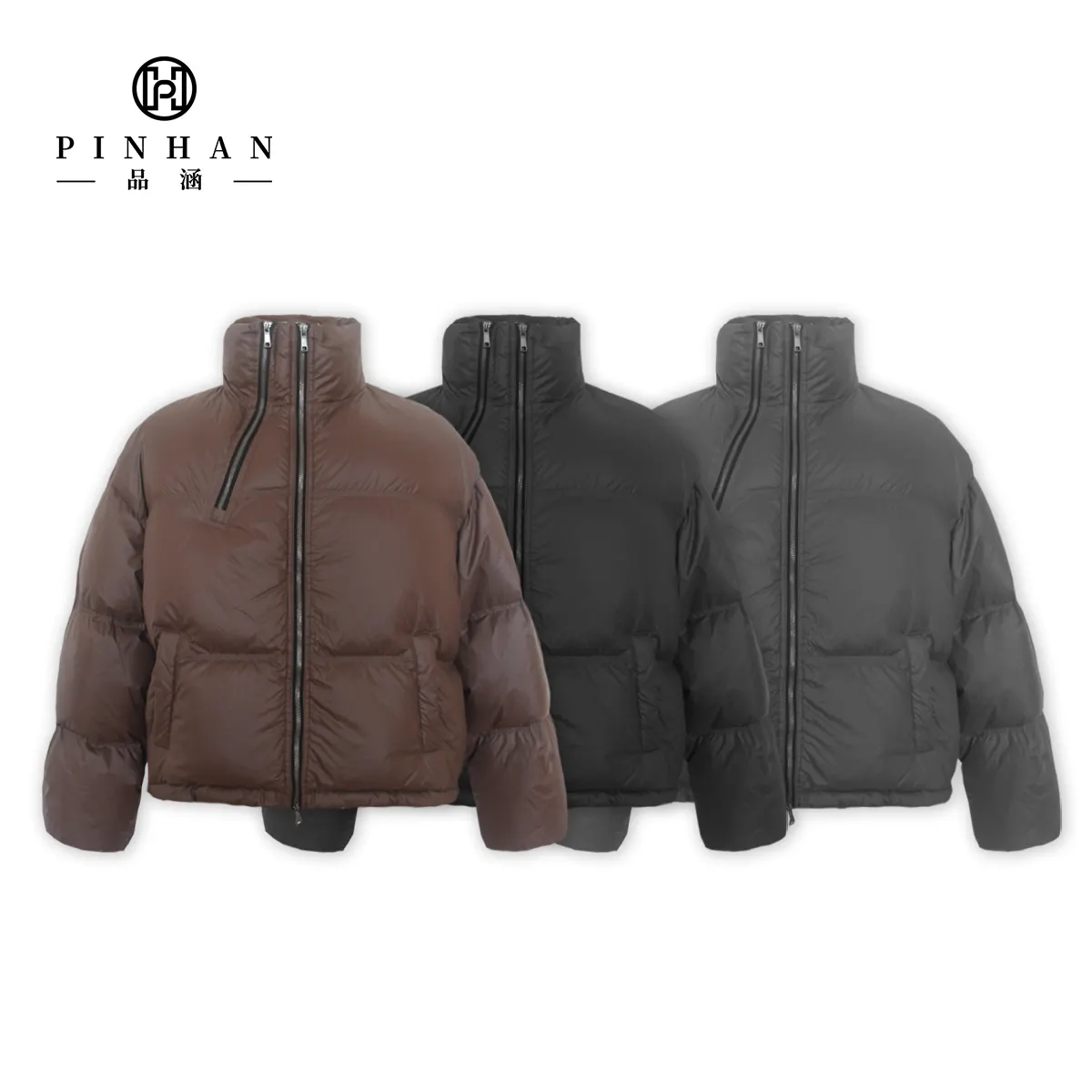 Abrigos rellenos de plumón de pato de estilo informal para mujer, chaqueta acolchada de tela tejida impermeable con cremallera decorativa para mujer 90%