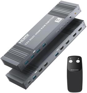 Justlink 2x2 para HDMI Kvm Switch 8K 60Hz Dual Monitor USB KVM Switcher Aleación de aluminio 2 2 2 Computadoras Compartir 2 Monitores Extendidos - Product Image 1