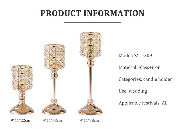 Zhuoyun Wedding Decoration Crystal Candle Cup Table Centerpiece Iron Glass Candle Holder