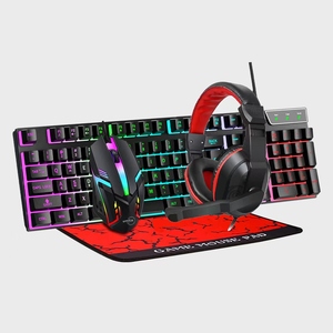 Conjunto Combinado de Gamers con cable retroiluminado de arcoíris, cuatro piezas, 4 en 1, teclado, ratón, auriculares, alfombrilla de ratón para ordenador - Product Image 1