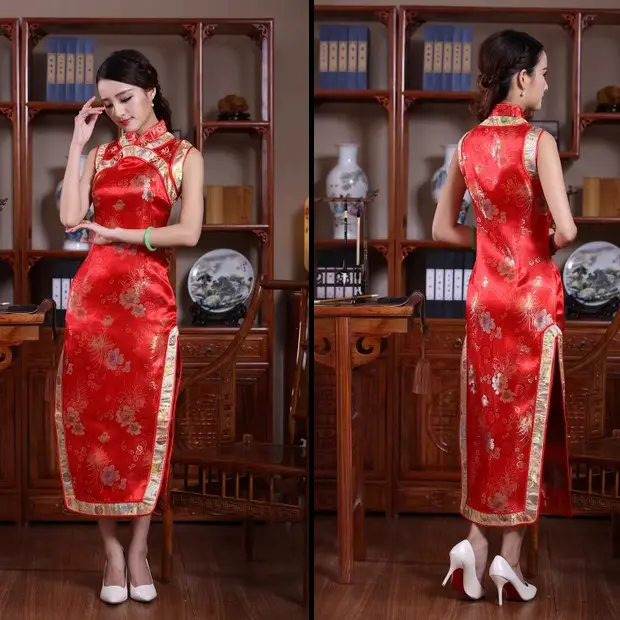 Nuevo vestido largo sin mangas de estilo chino de verano vestido de novia Cheongsam