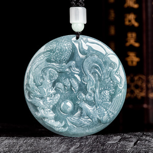 Doğal Jadeite mavi su ejderha ve Phoenix kolye erkek ve kadın genel yeşim toptan LP12 - Product Image 2