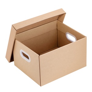 Caja de cartón corrugado de banquero con impresión de logotipo, almacenamiento de papel, caja marrón para documentos, se mueve con tapa y asas - Product Image 2
