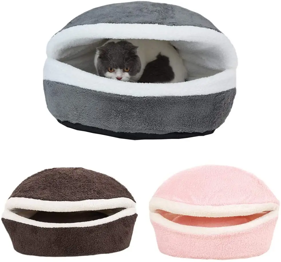 Weiches & süßes Hamburger bett Cat Kitty Welpe Haustier Nest Shell Cover House Abnehmbare wind dichte Winter Warme Katzen höhlen betten