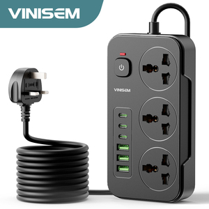 Venta al por mayor de fábrica de alta calidad 3 enchufes universales toma de corriente con 3 puertos USB 3 tipo C salida multiuso para uso en el hogar y la Oficina - Product Image 1
