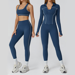 Tùy Chỉnh 3 Mảnh Tập Thể Dục Ngoài Trời Mỏng Phù Hợp Với Phòng Tập Thể Dục Hàng Đầu Dài Tay Áo Áo Ngực Thể Thao Yoga Đầy Đủ Dây Kéo Áo Khoác Yoga Thiết Lập Cho Phụ Nữ - Product Image 4