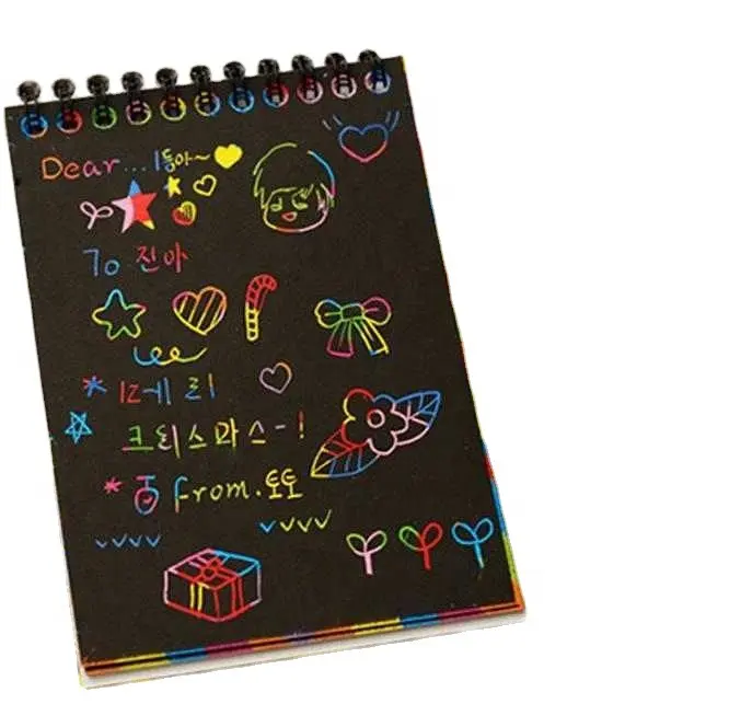 دفتر 4 ألوان خدش مفكرة كرتون أسود رسم رسم الملاحظات للأطفال دفتر لعبة اللوازم المدرسية الدفاتر كتاب