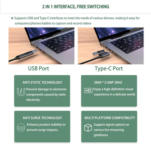 <strong>2</strong> in 1 4K Type-C USB 3.0 to <strong>HDMI</strong> Video Capture Card, USB C USB3.0 Audio Video Capture Card for Gaming Live Streaming <strong>Recorder</strong> - Product Image 3