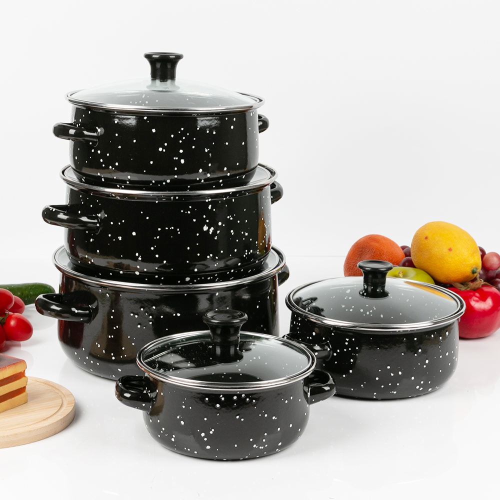 black/A large three-piece set of pots
