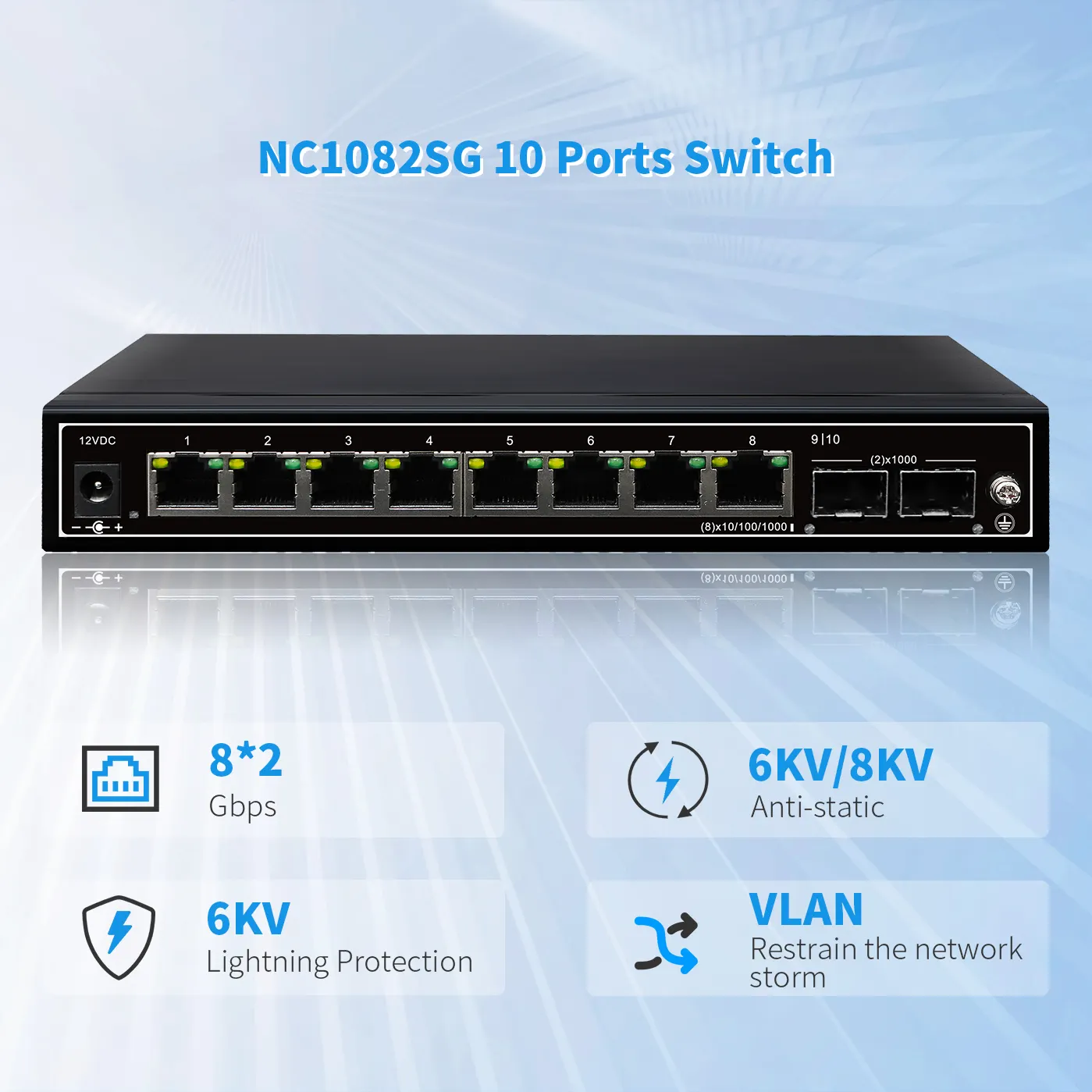OEM 10 port 100/1000mbps jaringan tidak dikelola Gigabit Ethernet Switch jaringan VLAN RJ45 jaringan Internet Splitter Hub