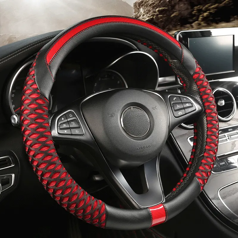 excellent moisture wicking 38cm universal breathable carbon fiber honeycomb fabric car steering wheel cover