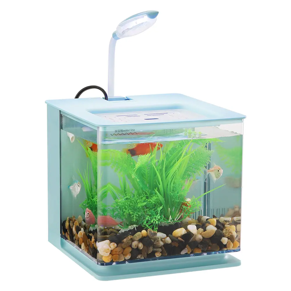 Mini aquário portátil para aquário, decoração de mesa para aquários aquapônicos, tigela com filtro de água, bomba de ar USB, luz LED