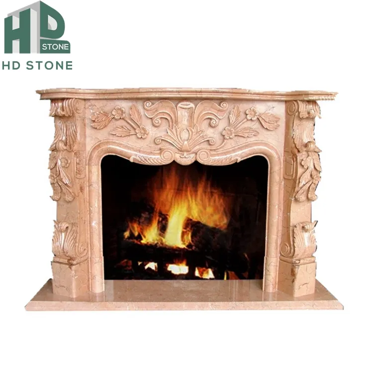 Classic Popular Marble Medallion Stone Fireplace Delicate Natural Stone Marble Electric Fireplace Carving with CAD Drawings