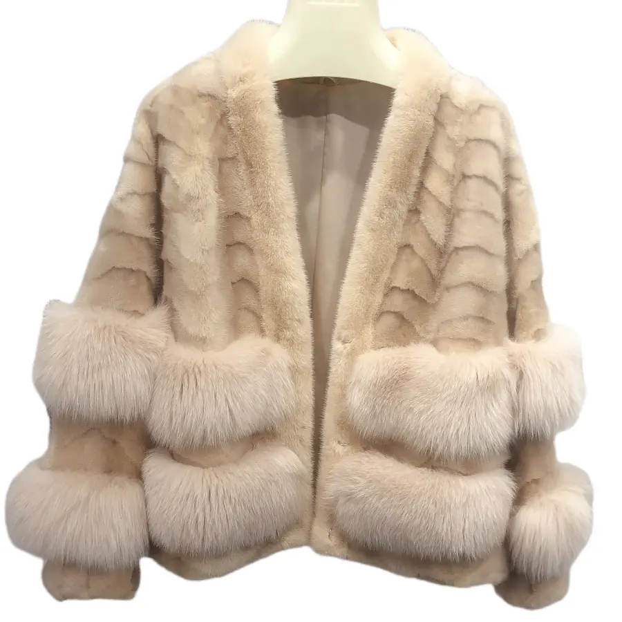 Chine usine approvisionnement hiver chaud moelleux doux femmes vraie fourrure de renard garniture veste de haute qualité grande taille manteau de fourrure de vison