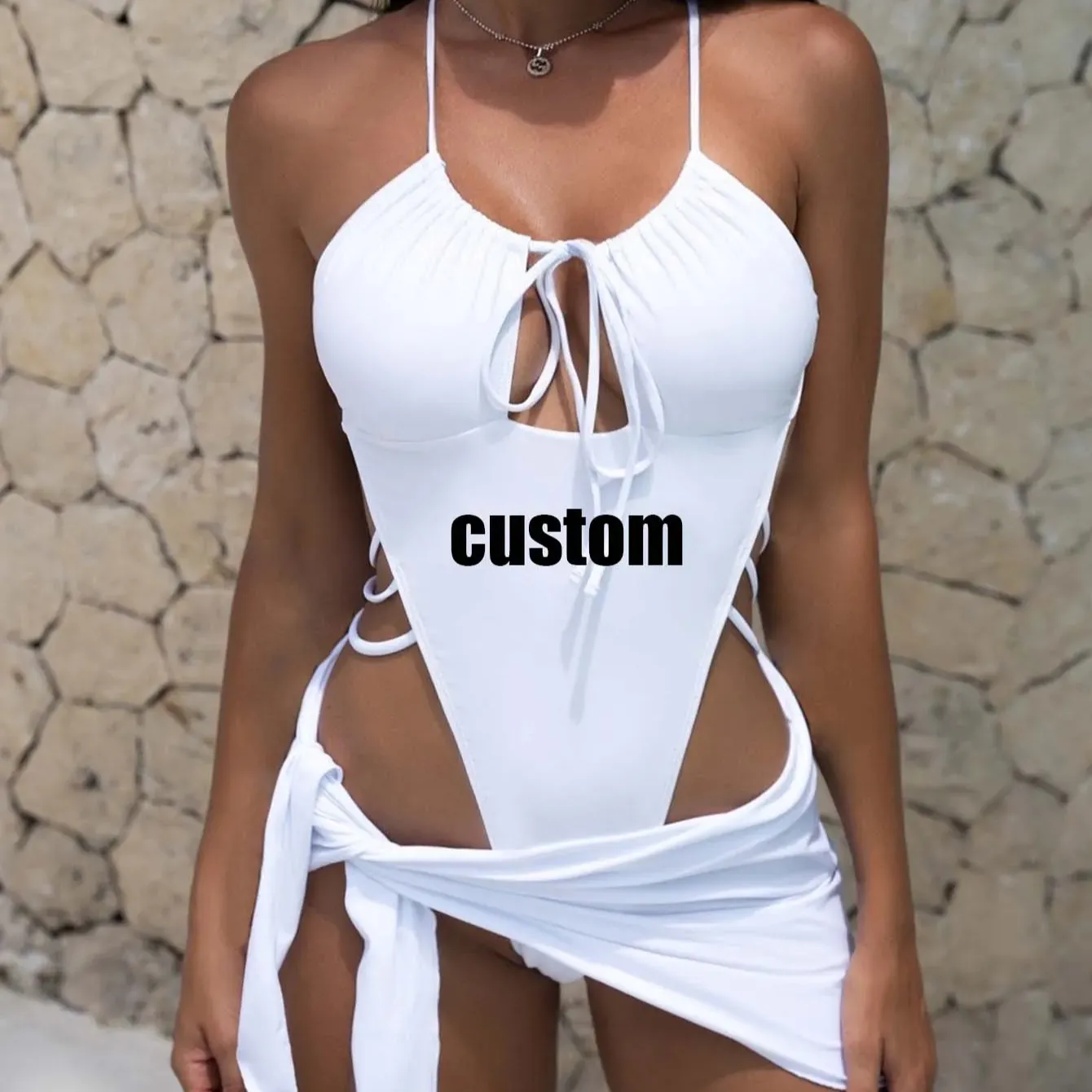 Roupa de praia de marca própria personalizada OEM para meninas, roupa de banho plus size sexy, biquíni de corda para meninas, roupa de banho de uma peça