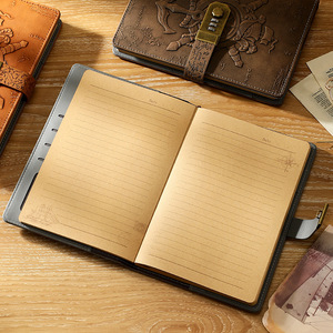 3D relieve retro A5 bloqueo de contraseña cuaderno de núcleo interno multifuncional creativo estudiante Libreta de cuero diario al por mayor - Product Image 4