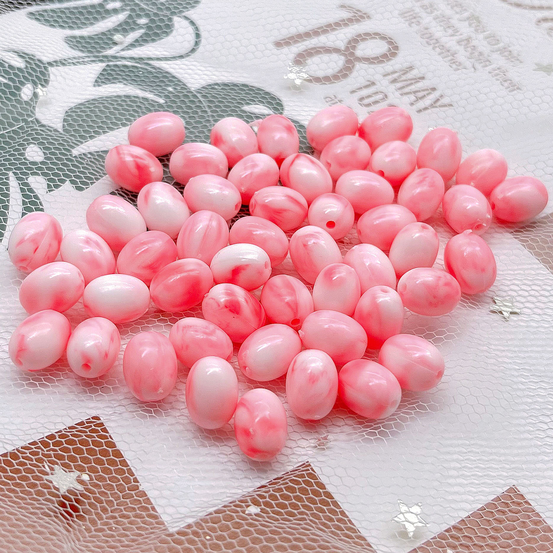 Perles ovales bicolores macaron, rose