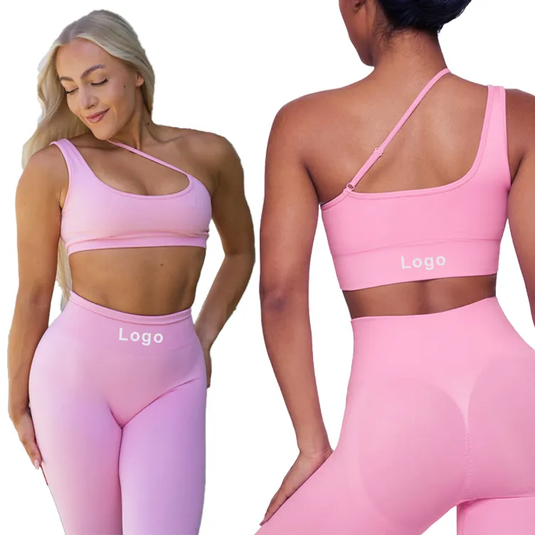 Gym Workout Yoga Wear Ropa De Verano Deportiva Para Mujer Women Pink Sports Bra Set bo and tee fitness sets hot pink