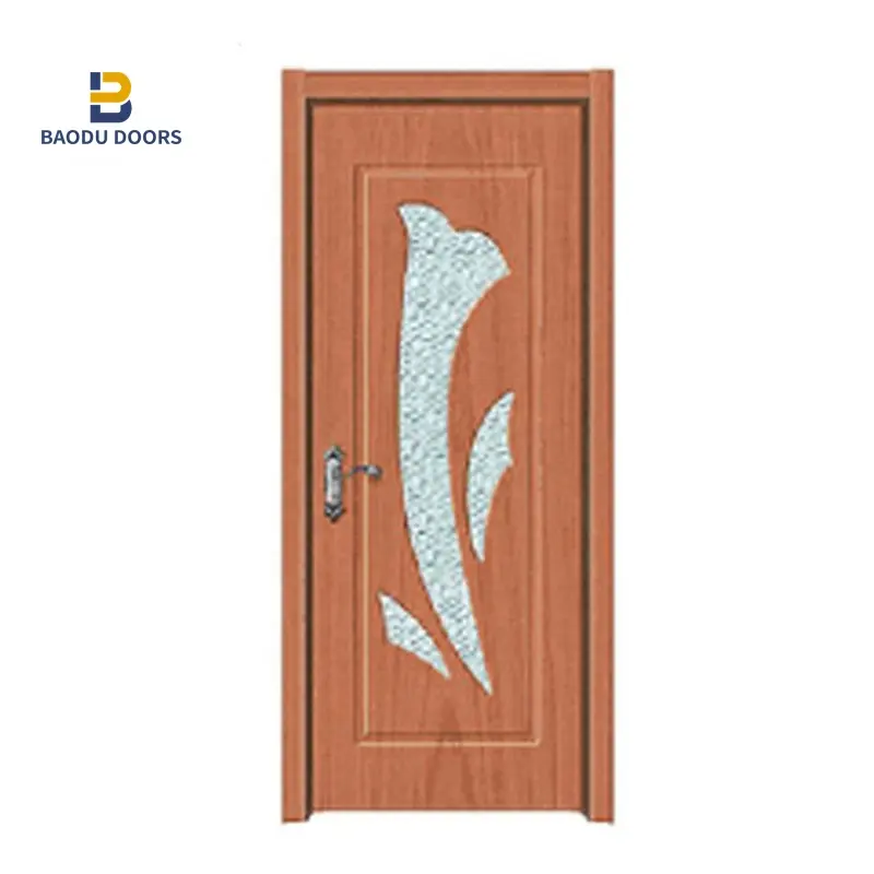 Prehung PVC wooden door for houses interior room bedroom door China manufacture wood door panel