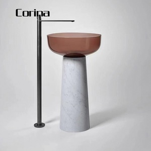 热材料固体表面透明透明浴室水槽基座水槽洗手盆 - Product Image 6