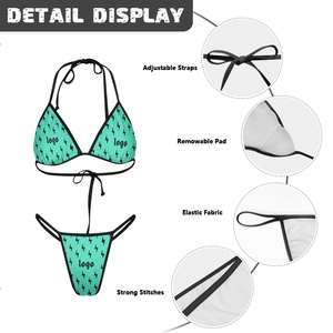 Traje de baño de hilo de cintura alta logotipo personalizado Tanga verano lujo Mini Micro Bikini conjunto mujeres en blanco impreso encaje hasta dos piezas traje de baño