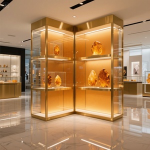 奢侈品商店可定制现代风格弧形金属珠宝手表展示柜，带优雅玻璃正面