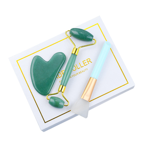 3 in 1 yeşil aventurin yeşim rulo Gua Sha Set toptan özel Logo rulo Gua Sha ve maske fırça masaj seti kutusu ile - Product Image 4