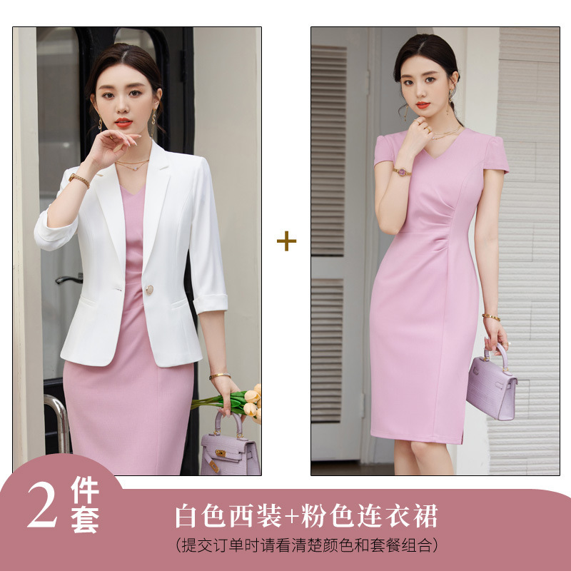 White suit with pink dress