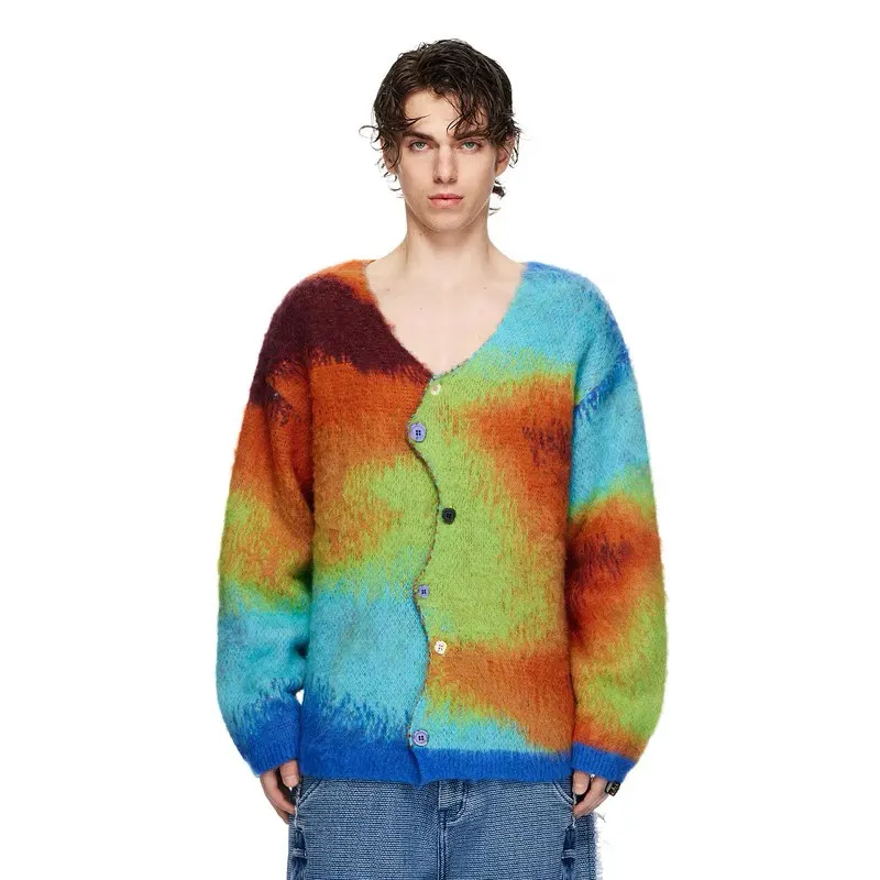 Benutzer definierte Kleidung Hersteller gestreifte gestrickte Wolle Pullover Cardigan Sweater graue Farbe Hoodie Herren Pullover