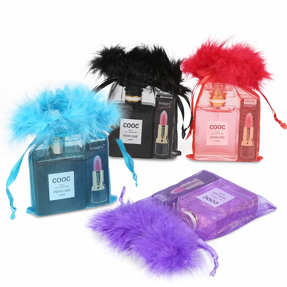Colorful Folded Portable Reusable 7x9 3x4 Sheer Feather Top Large Gift Organza Bags With String