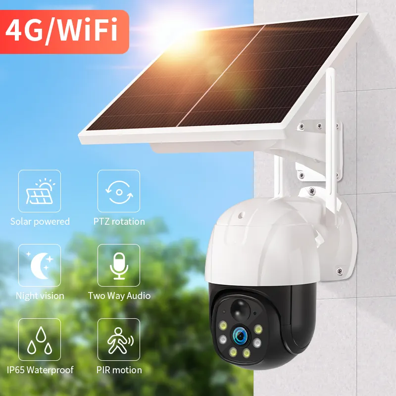 Telecamera solare Wifi telecamera di sicurezza IP allarme energia solare intelligente telecamera Ptz V380 allarme P5 H.265 2 anni, 1 anno 4g segnale CMOS