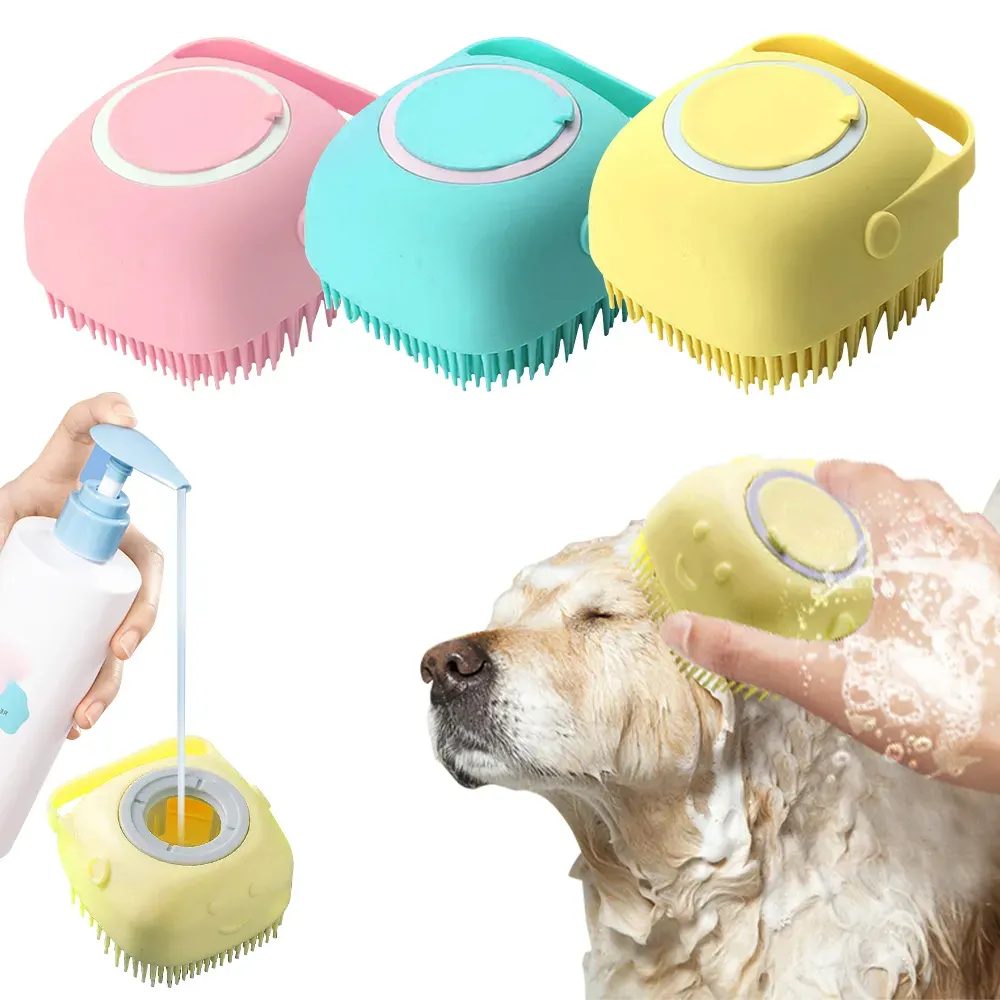 Banyo Puppycat yıkama masaj dağıtıcı bakım duş fırçası yumuşak silikon köpek fırçası evcil hayvan şampuanı masaj banyo fırçası