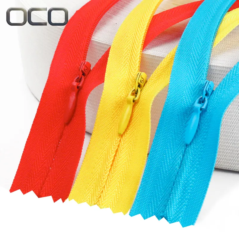 OCO Factory em estoque 32 cores close-end 3 # Nylon saia com zíper escondido colcha roupas com zíperes invisíveis