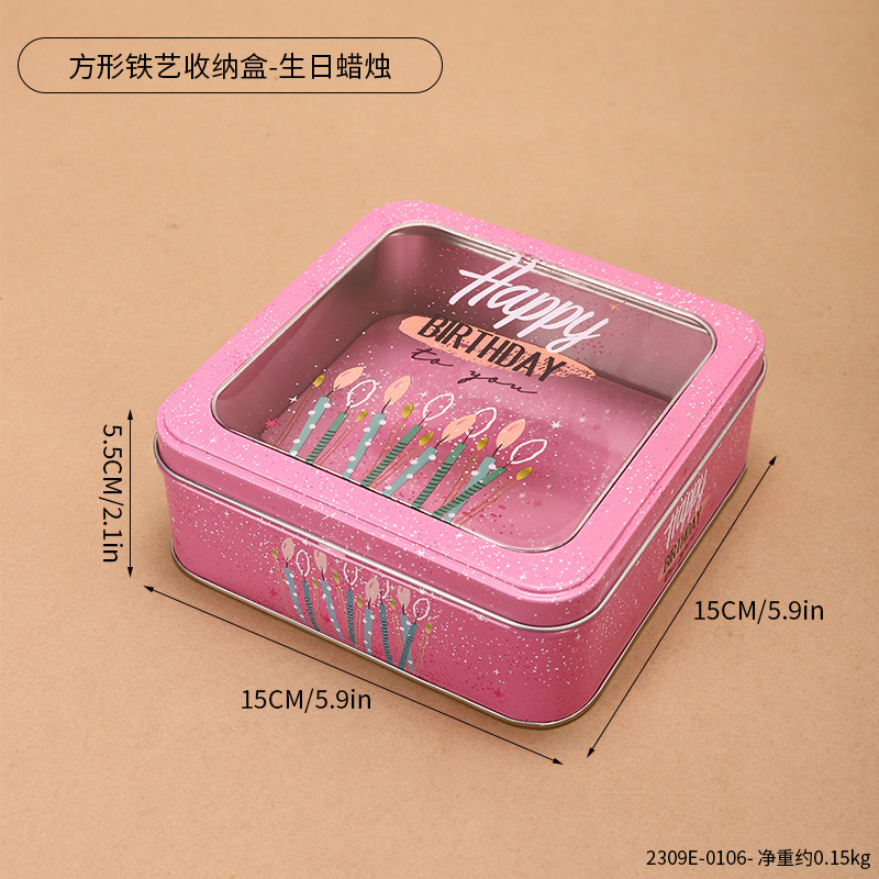 2309E-0106--Caja de almacenamiento de hierro cuadrada - Velas de cumpleaños
