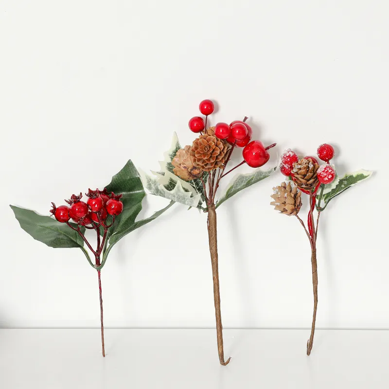 Christmas Decoration Christmas Frosted Pine Red Berry Pick Artificial Decoration