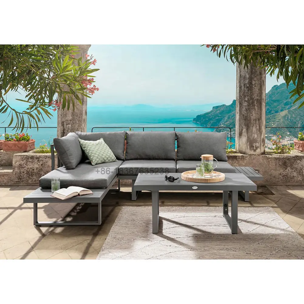 Grupo secional exterior do sofá do metal completo impermeável luxuoso do alumínio da mobília do jardim