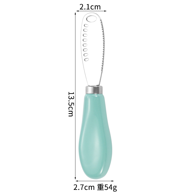 Blue-colored ceramic handle butter knife with holes