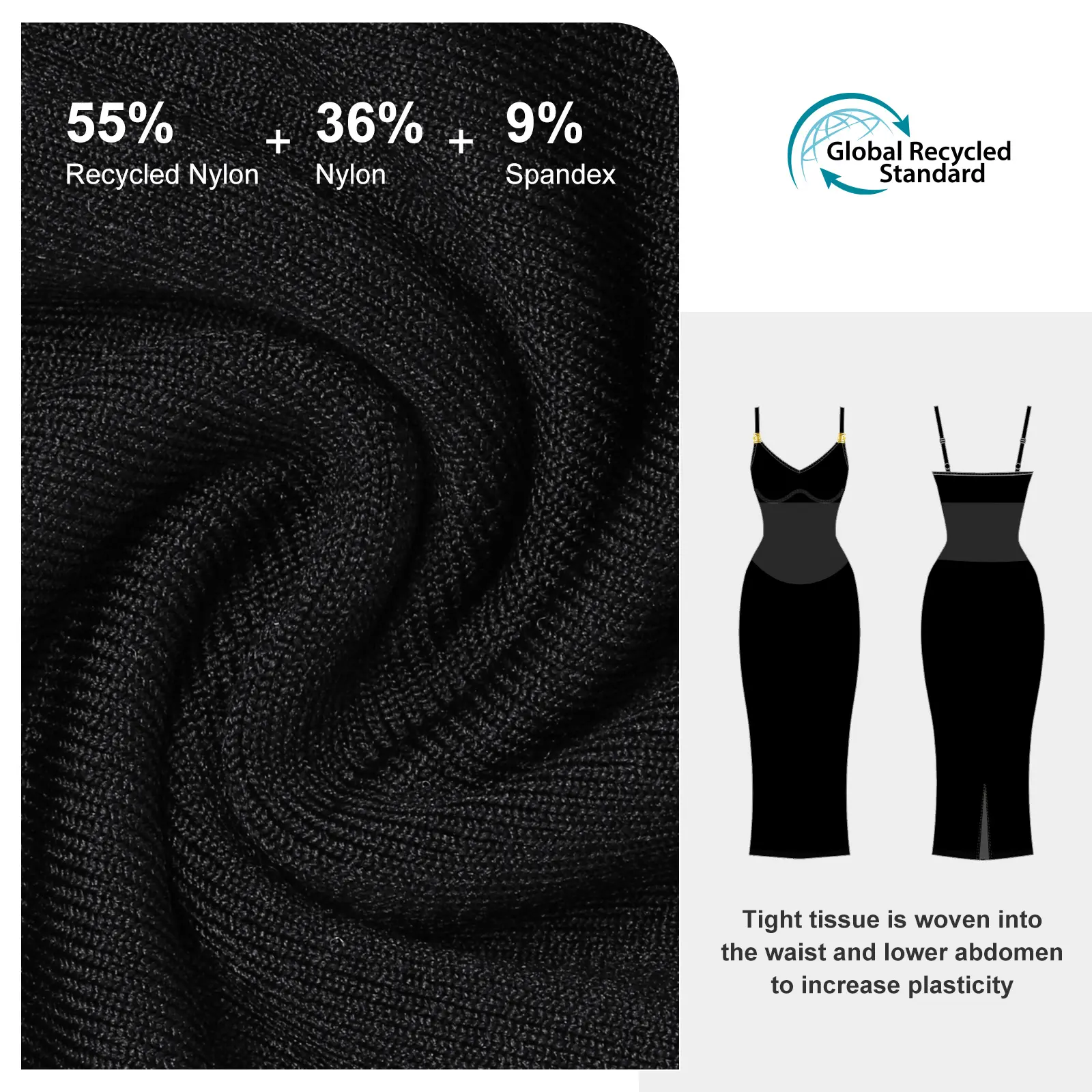 Venta al por mayor 2023 nuevo sin costuras profundo escote en V Midi Shapewear vestido para mujeres elegante Casual