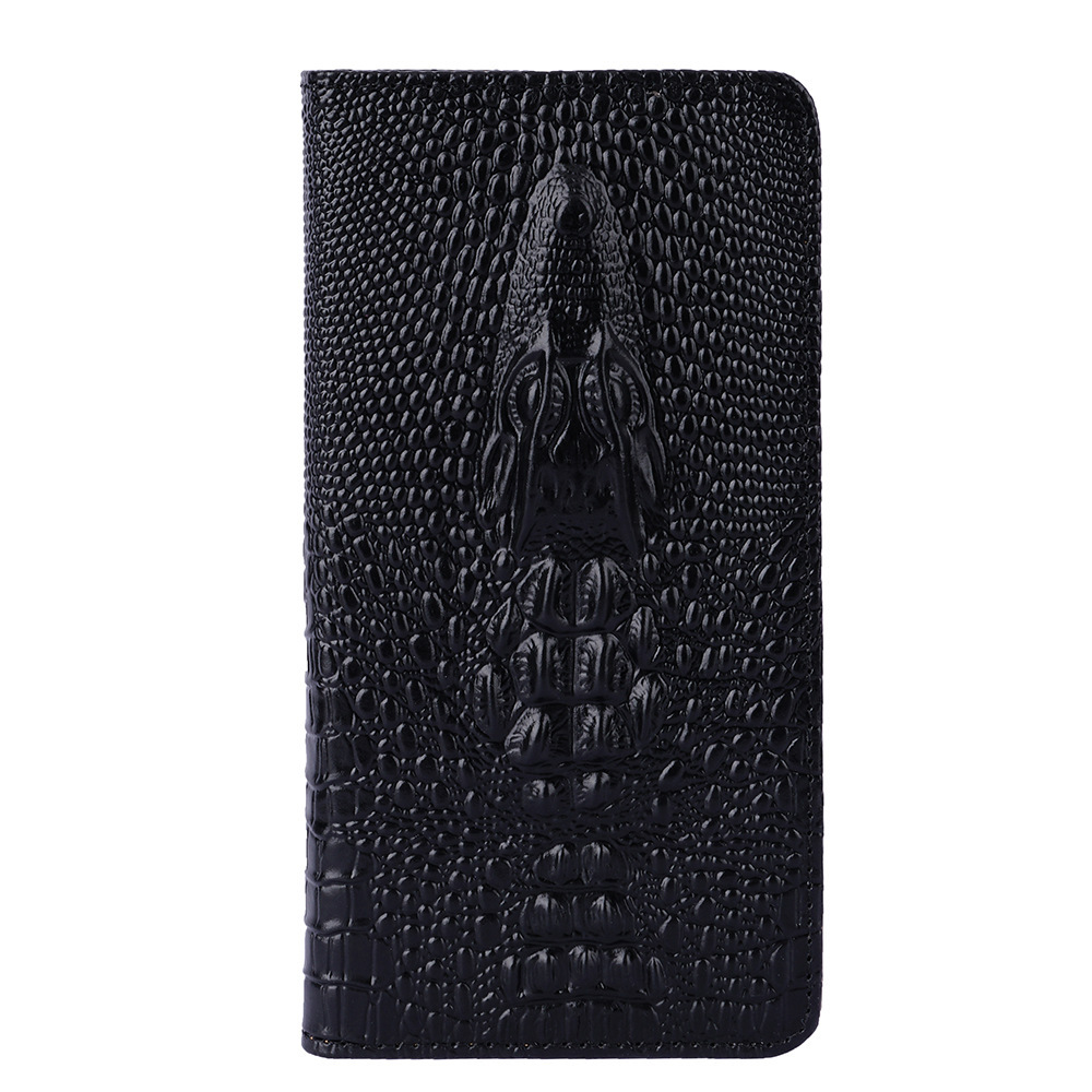 Genuine leather crocodile head - black