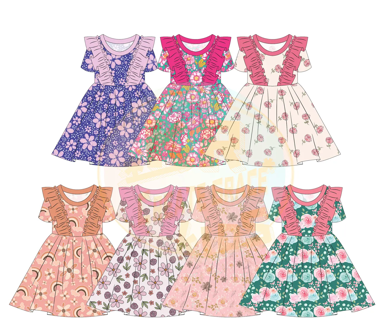 Vestido sin mangas con cuello Halter y volantes de algodón para niñas pequeñas, falda con estampado de flores de verano de color personalizado