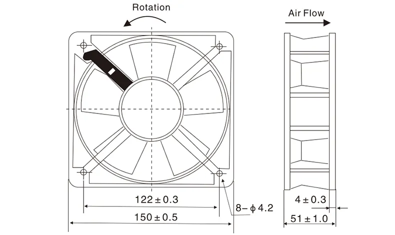 15051 Industriezubehör bürstenloser Lüfter dc 12 v 150 mm 24 v 48 v gleichstrommotor für kühlung lüfter 150 x 150 x 51