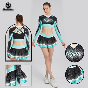 <strong>Cheer</strong> and Dance Queen Style Cheerleading Uniforms with Mesh and Rhinestone Crystal Mermaid Skin Cheerleader Uniforms - Product Image 6