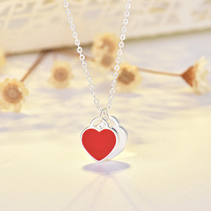 Emaye kırmızı mavi pembe üç renkli kalp kolye gümüş kaplama Link zinciri ve zirkon ana taş ile YL romantik Trendy kolye - Product Image 1