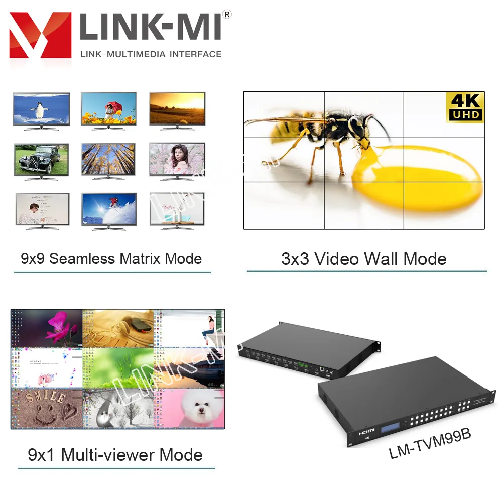 LINK-MI 4K 9x9 Nahtloser HDMI Matrix Switch 3x3 Videowand controller 9x1 Multi-Viewer mit Audio Extra, EDID, Kanten anpassung