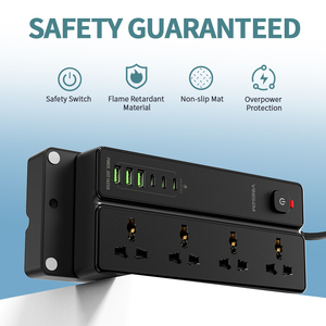 Venta caliente Universal Black Multi Socket 4AC Outlets con USB y toma de corriente tipo C con protector contra sobretensiones Multi Plug Outlet - Product Image 4