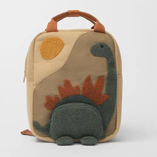 Bordado Sun Dinosaur Cartoon Canvas Kindergarten Bebé Niños Mochila