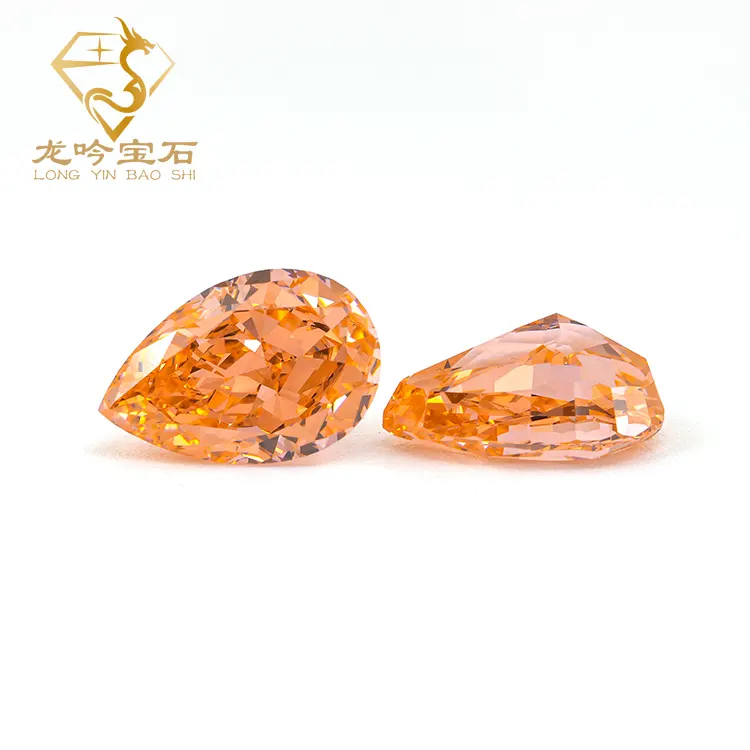 Piedras CZ de alta calidad Morgan naranja pera dorada cortada triturada Iced cut cubic zirconia pera