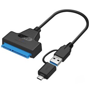 2合1 SATA至USB 3.0/C型电缆外部硬盘驱动器22针转换器适配器，适用于2.5英寸硬盘/固态硬盘 - Product Image 1